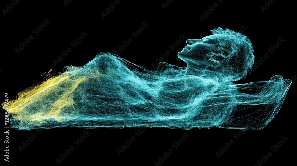 Poster abstract figure reclining in a network of light