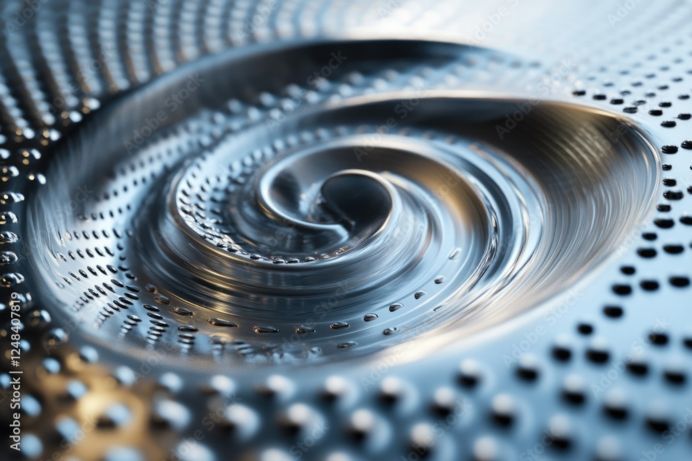 Poster abstract swirling metallic surface with a textured, perforated pattern. a mesmerizing vortex of stee