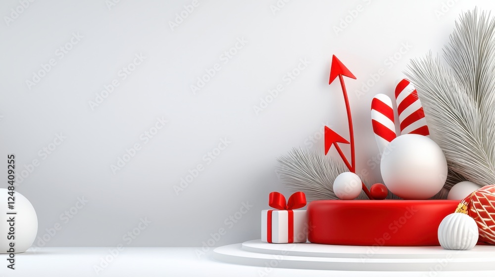 Poster a minimalist yet impactful 3d scene featuring a clean and elegant arrangement of red arrows and deco
