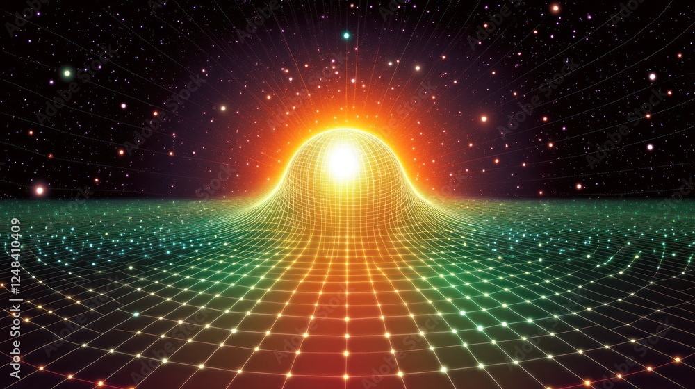 Aufkleber abstract cosmic grid with glowing nodes and a central sphere