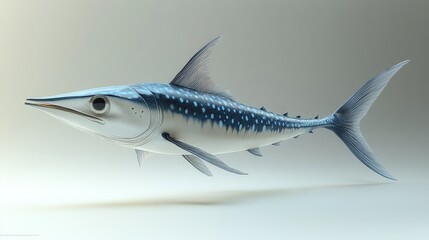 Fototapeta premium A 3D cartoon swordfish with a long bill and dynamic pose, swimming swiftly on a white background