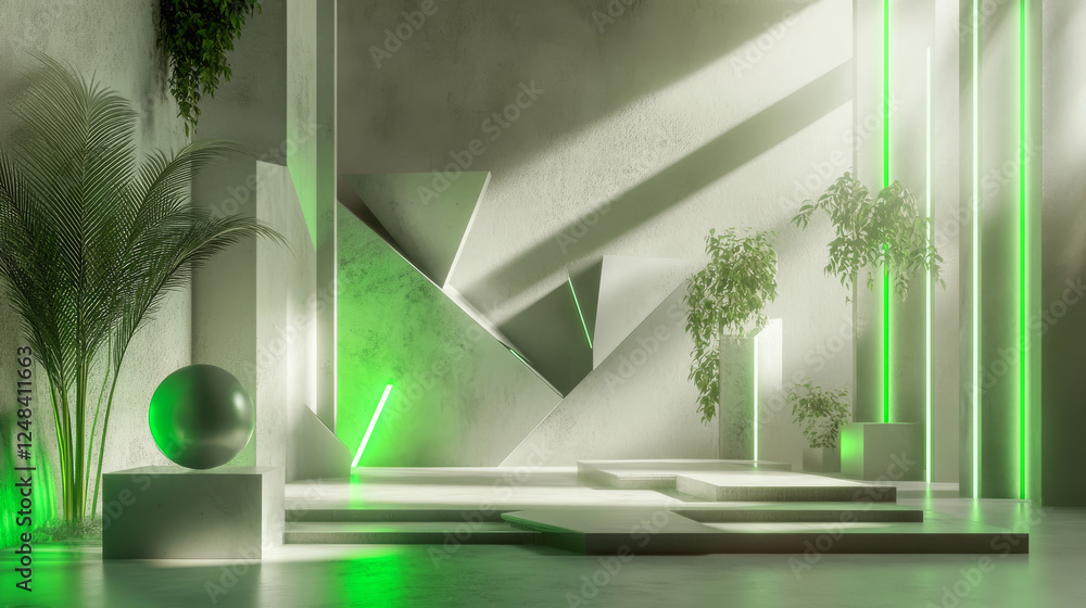 Poster abstract array of cubic geometric shape objects modern futuristic 3d rendering illustration green li