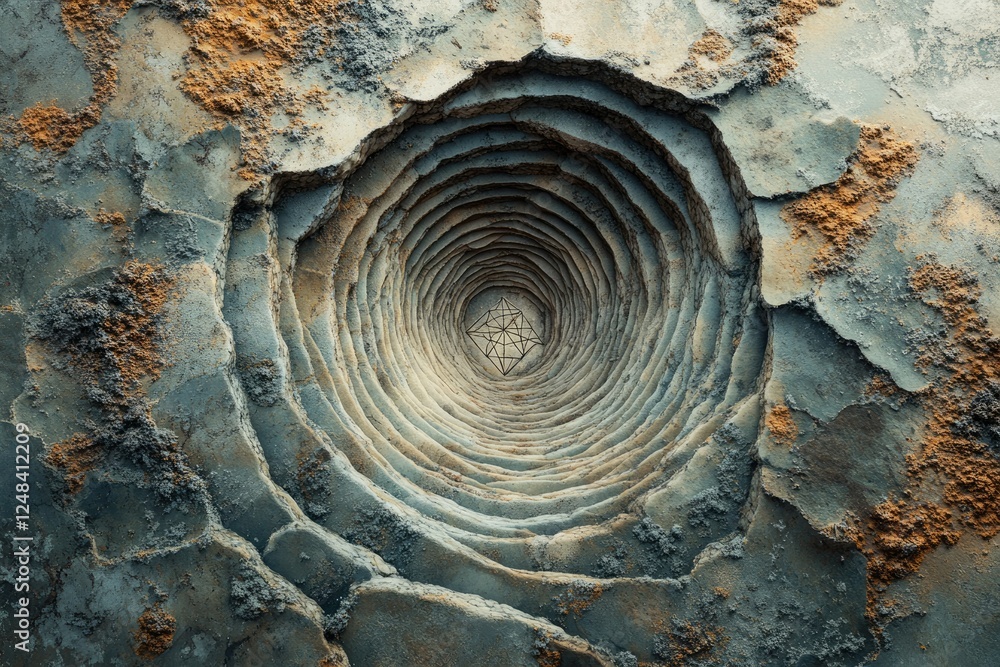 Poster a mesmerizing concentric crater reveals a geometric structure at its core, showcasing a blend of nat