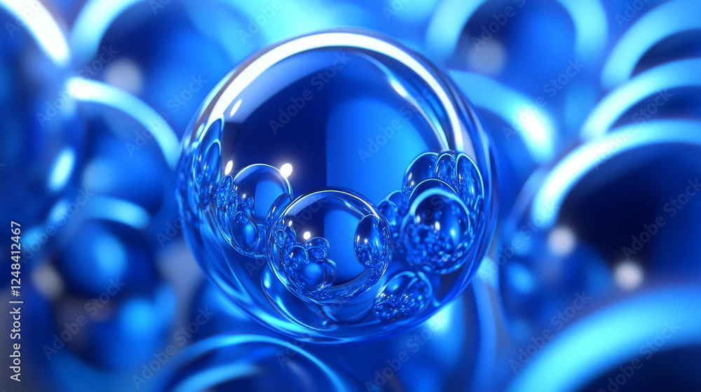 Poster futuristic 3d render illustration technology background. abstract structure with cyan glowing sphere