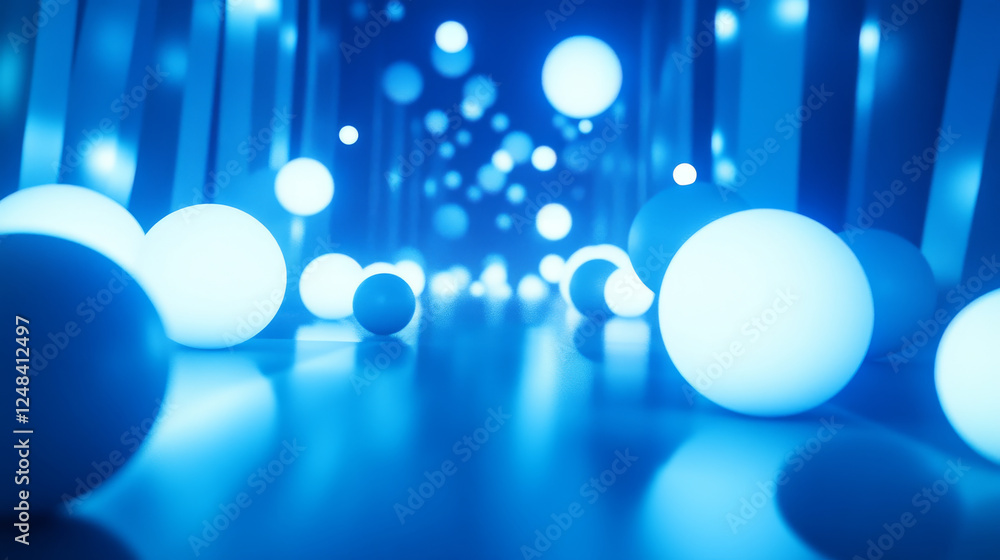 Poster futuristic 3d render illustration technology background. abstract structure with cyan glowing sphere
