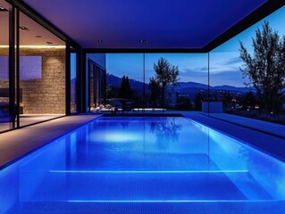 Indoor pool, night view, hilltop villa, luxury