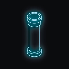 Neon blue plumbing pipe glowing on black background, isometric view