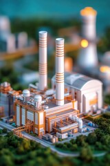 Industrial power plant urban setting miniature model detailed design close-up view engineering concept