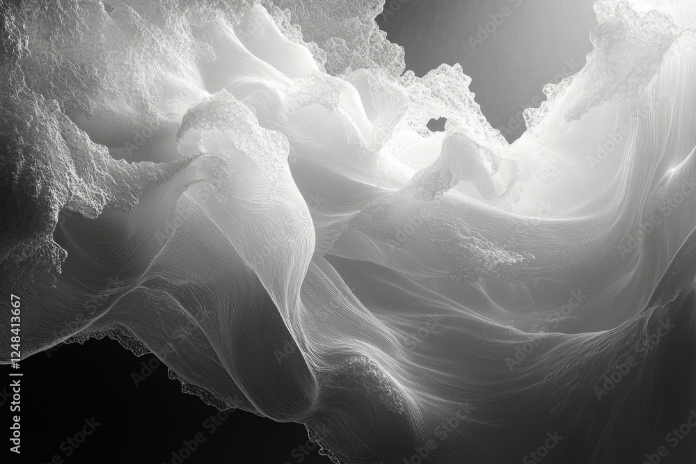 Aufkleber abstract grayscale image depicting flowing, ethereal forms resembling clouds or fabric, creating a s