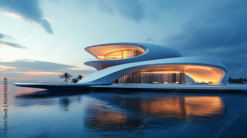 Aufkleber full 360 equirectangular spherical panorama futuristic technology building architecture 3d rendering
