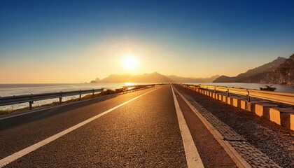 Generated image The paved road that runs parallel to the sea with the morning sun emitting a soft golden