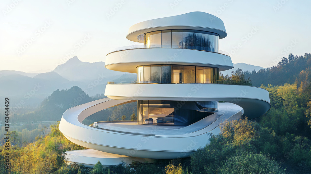Aufkleber full 360 equirectangular spherical panorama futuristic technology building architecture 3d rendering