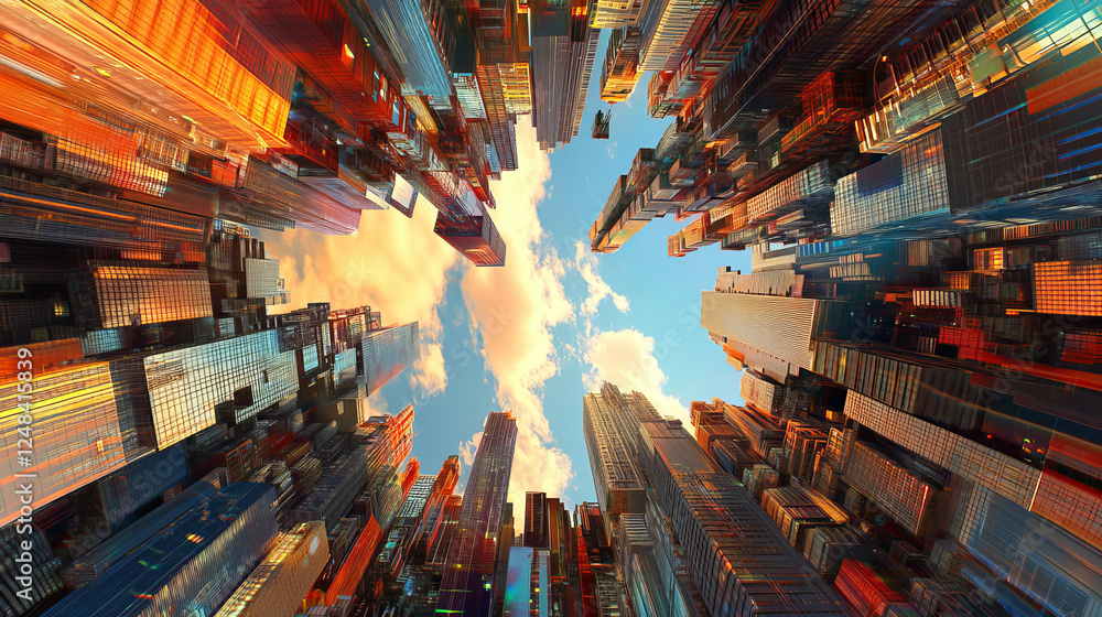 Poster abstract city sky scraper structure background 3d illustration rendering with sky
