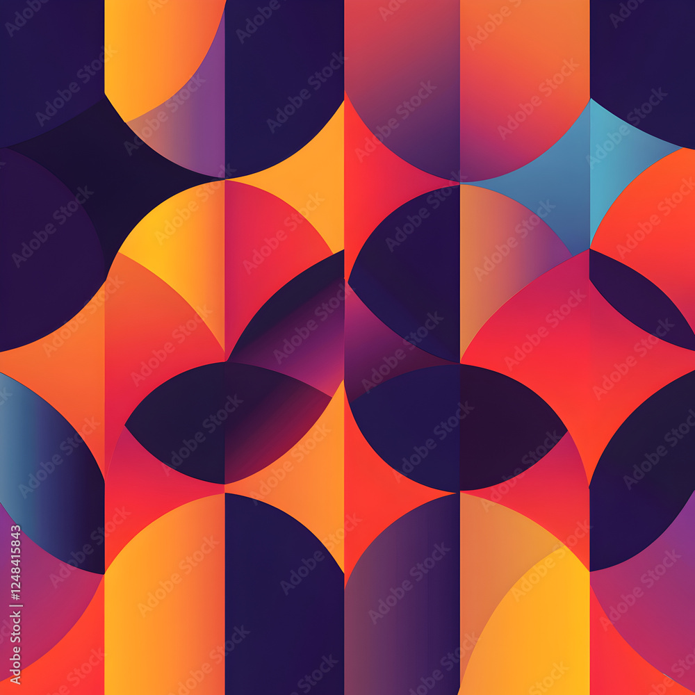 Poster abstract geometric pattern: vibrant, dynamic design featuring overlapping circles and segments in a 