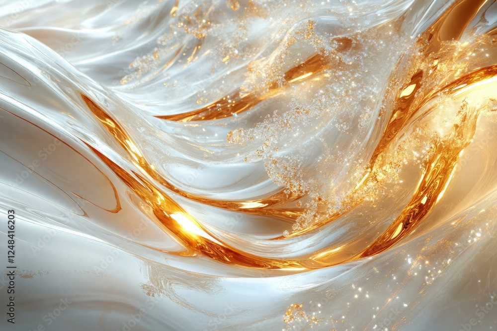 Aufkleber abstract image of flowing gold and silver liquid with sparkling particles, creating a luxurious and 