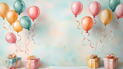 Colorful Balloons and Gifts for Celebration Background Design