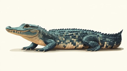 Obraz premium A flat vector saltwater crocodile, sharp shapes and bold dark green tones, simple white background.