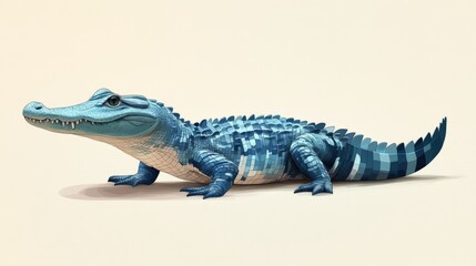 A flat vector saltwater crocodile, sharp shapes and bold dark green tones, simple white background. 