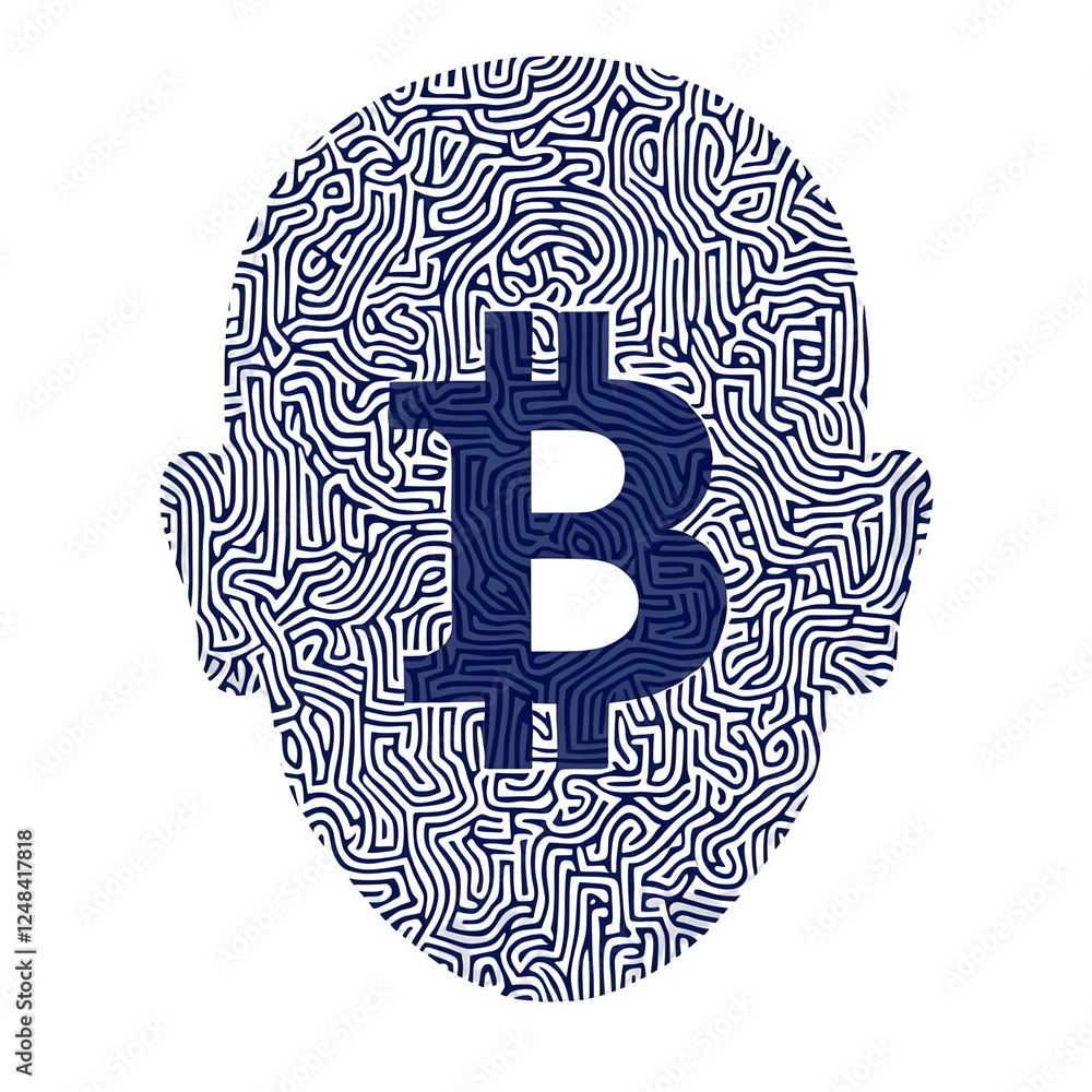 Aufkleber abstract art portrait with bitcoin symbol and intricate lines design