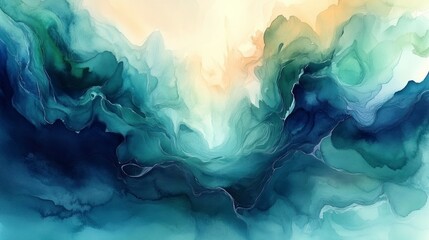Tranquil Abstract Watercolor Background in Teal, Blue, and Green with Soft Blends and Dreamy Hues for Creative Projects