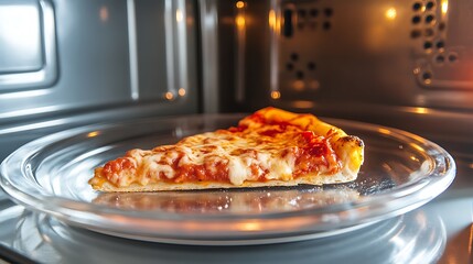 Place one slice of pizza on a plate in the microwave oven