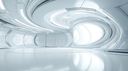 Obraz premium Modern futuristic white background with a circular spiral pattern and reflections 3d render illustration