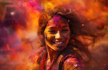 Obraz premium Portrait of beautiful girl face covered in colorful powder