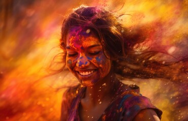Obraz premium Portrait of beautiful girl face covered in colorful powder