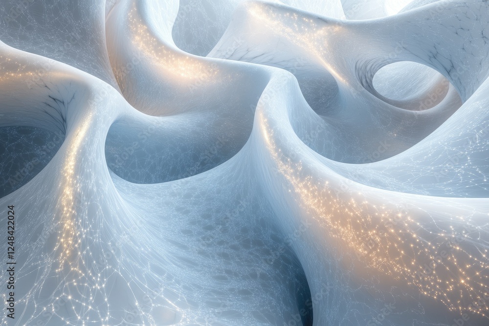 Aufkleber abstract 3d rendering of flowing, interconnected light trails in a marble-like texture.