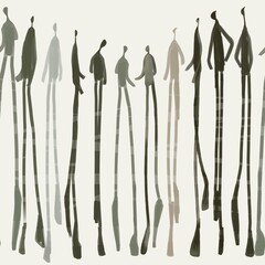 Seamless pattern with abstract human shapes in green tones, including dark green, sage, olive green, beige green, and grayish green, fit for fabric designs, packaging, stationery, home decor