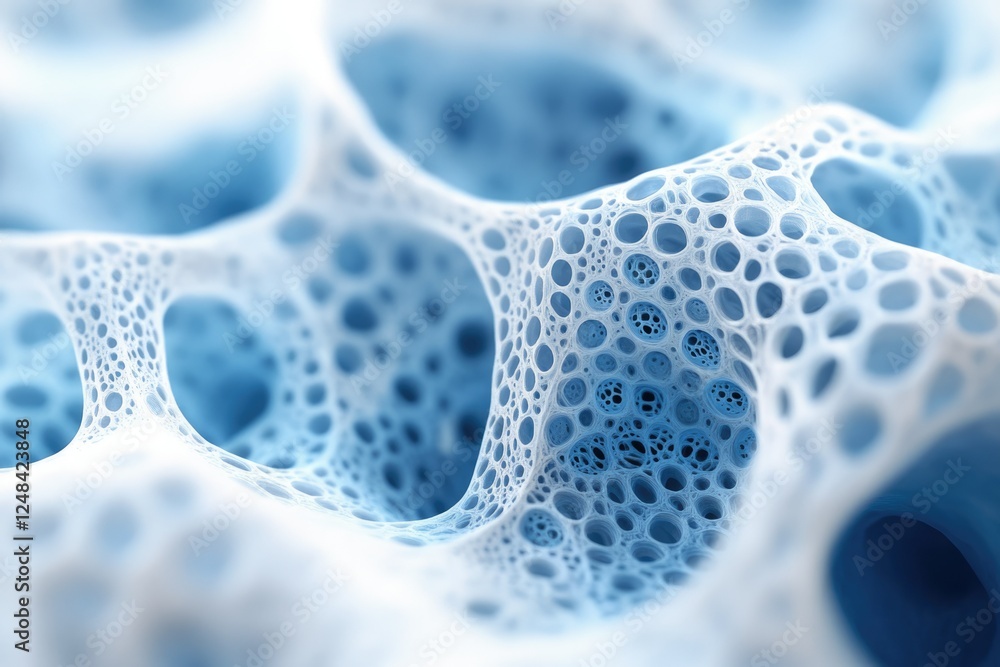 Poster abstract 3d render of a porous, interconnected network resembling a sponge-like structure with a coo