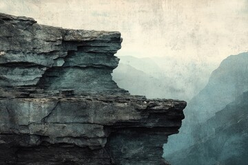 A majestic cliff overlooking a misty mountain range, showcasing the raw beauty of nature.