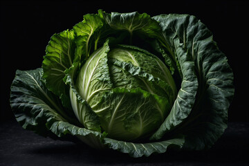 Obraz premium Vibrant, juicy cabbage on a dramatic black background. Perfect for food photography, culinary projects, and showcasing fresh produce