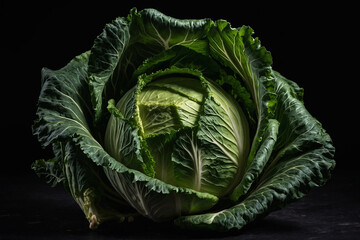 Obraz premium Vibrant, juicy cabbage on a dramatic black background. Perfect for food photography, culinary projects, and showcasing fresh produce