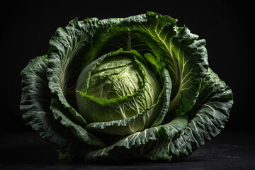 Obraz premium Vibrant, juicy cabbage on a dramatic black background. Perfect for food photography, culinary projects, and showcasing fresh produce