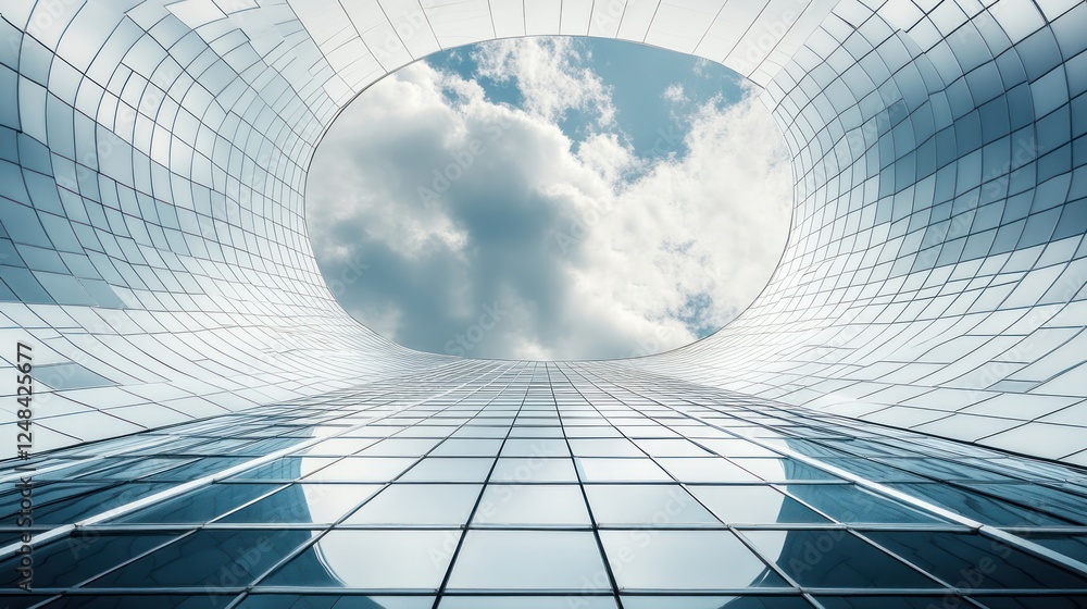 Aufkleber Modern Glass Building Sky View Architecture Design