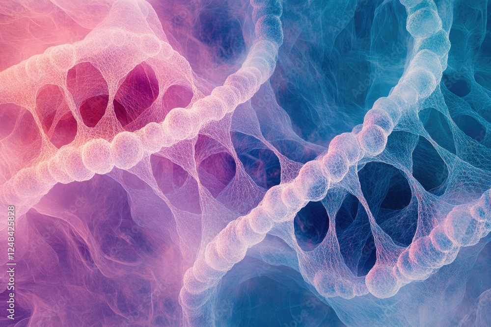 Poster abstract representation of dna double helix, showcasing its intricate structure and genetic code.