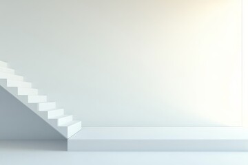 White staircase in minimalist room, light streaming in