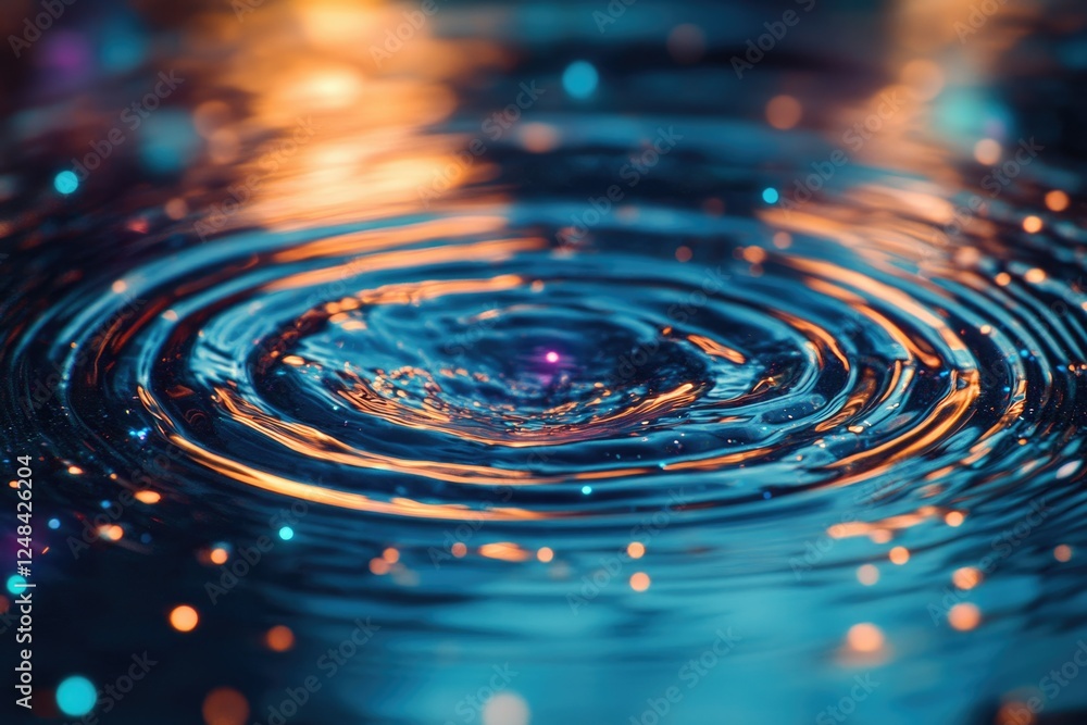Aufkleber vibrant concentric ripples on water surface, illuminated with warm and cool light, creating a mesmer