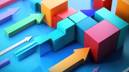 Obraz premium Abstract Colorful Blocks and Arrows: Growth, Progress, and Success