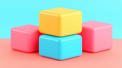 Colorful building blocks stacked on pastel background for playful design