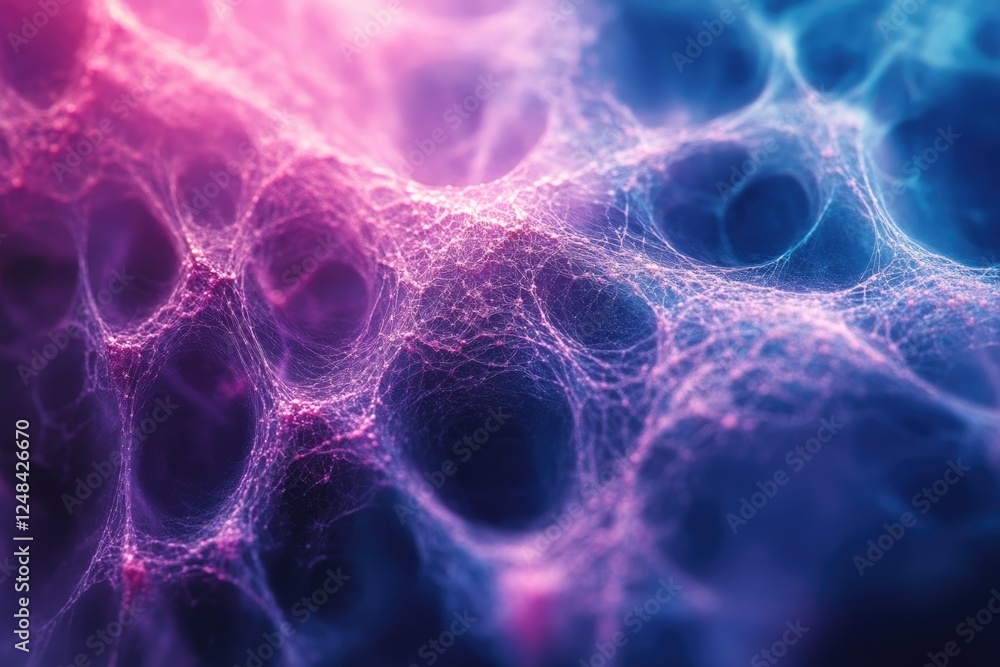 Aufkleber intricate web-like structure glowing with vibrant pink and blue hues, creating an ethereal and abstr