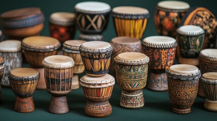 collection of african djembe drums