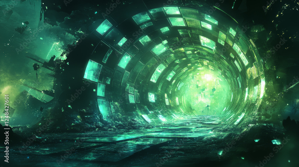 Aufkleber dark futuristic tunnel with abstract cubic geometric shape design 3d render illustration