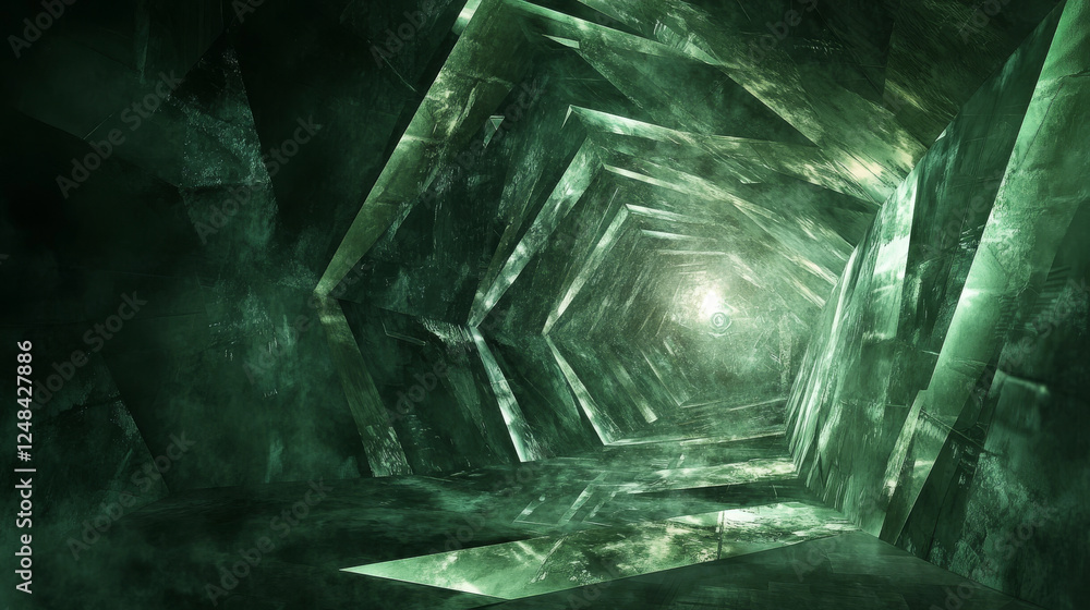 Aufkleber dark futuristic tunnel with abstract cubic geometric shape design 3d render illustration