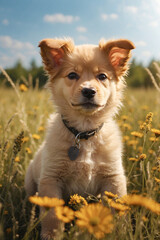 Adorable puppy enjoying a sunny day! Perfect for heartwarming pet content, greeting cards, and bringing joy to your projects