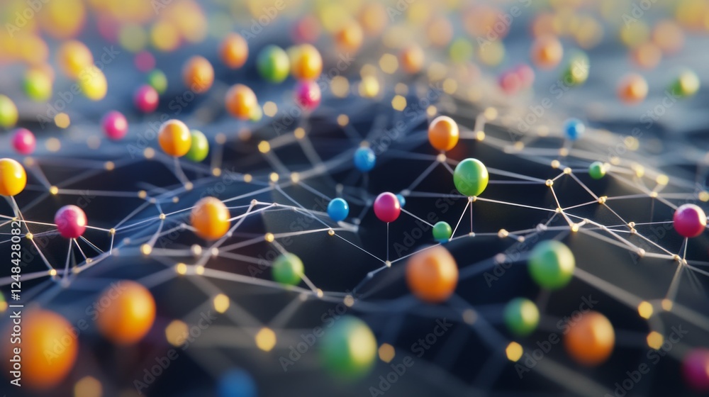 Poster A close-up of a D scatter plot with data points floating above a grid, using different colors and sizes to represent various data metrics.