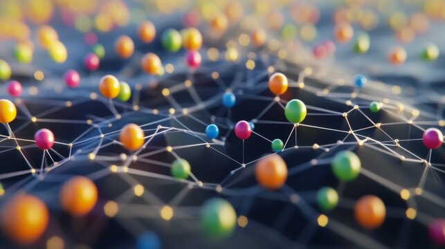 A close-up of a D scatter plot with data points floating above a grid, using different colors and sizes to represent various data metrics.