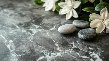 Fototapeta premium Spa stones and flowers on marble