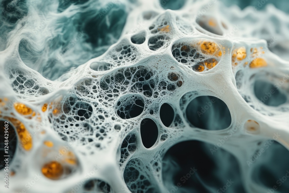 Aufkleber abstract 3d render of a porous, organic structure with a complex network of interconnected cavities 